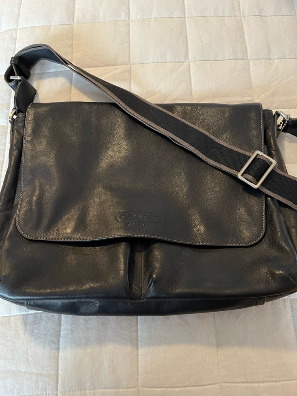 Coach Black Leather Messenger with Contrast Strap